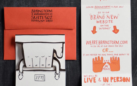 hand illustrated briefcase direct mail piece