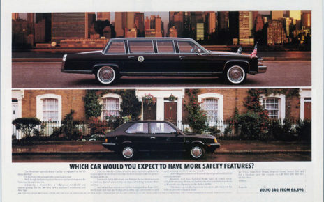 volvo 340 product features vs US presidential limo print ad