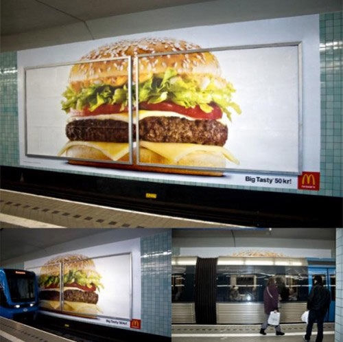 billboard exaggerates size - burger spans two billboards