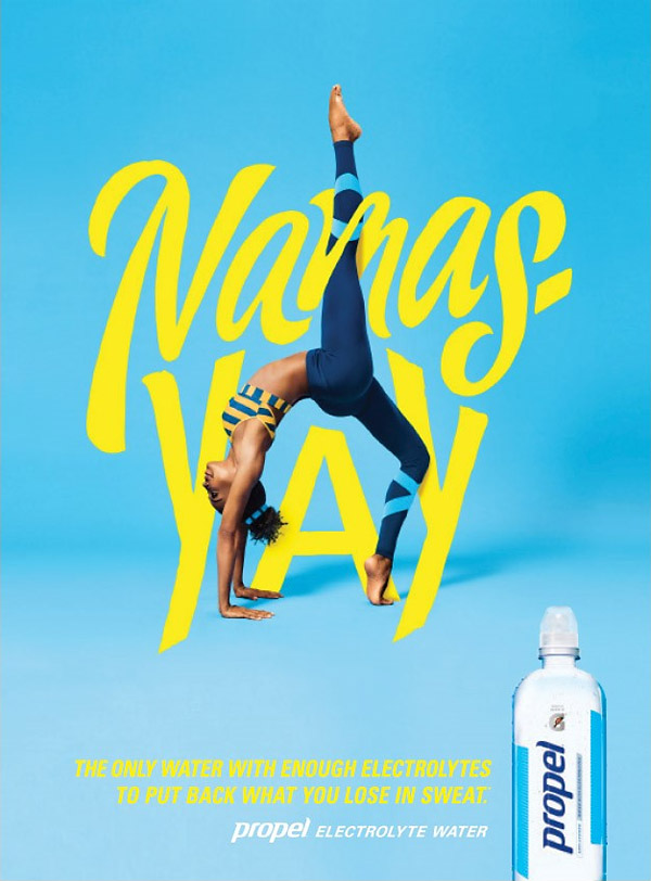 attention-grabbing use of hand-illustrated type yoga - propel water