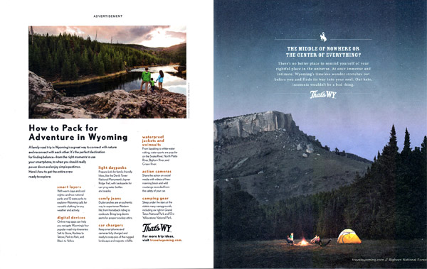 print native advertising magazine spread - wyoming tourism