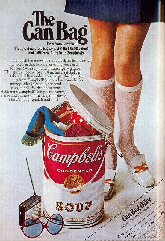 1960s Campbells Soup free tote can mail-in offer ad